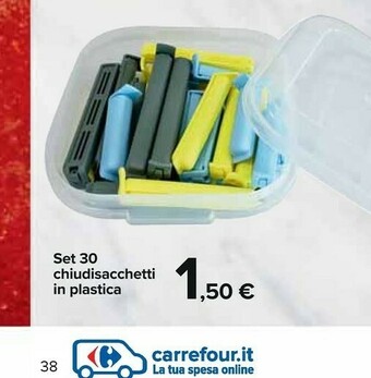 Carrefour Set 30 Chiudisacchetti In Plastica offerta