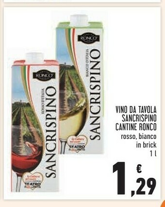 Conad Cantine ronco Vino Da Tavola Sancrispino Rosso, Bianco In Brick offerta