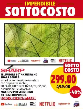PENNY Sharp Televisore 50" 4K Ultra HD 50BJ2E offerta