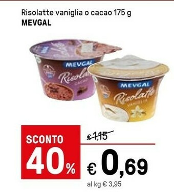 Iper La Grande Mevgal Risolatte Cacao 175 G(ml) offerta
