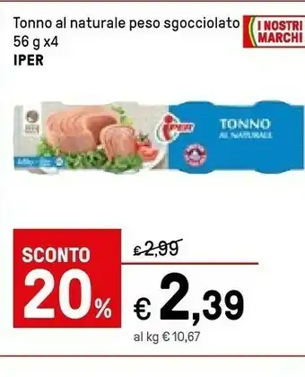 Iper La Grande Tonno Al Naturale Peso Sgocciolato offerta