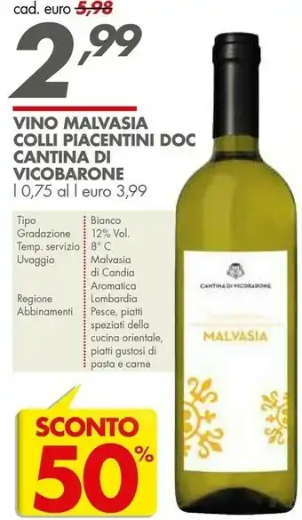 Italmark Cantina Di Vicobarone Vino Malvasia Colli Piacentini offerta