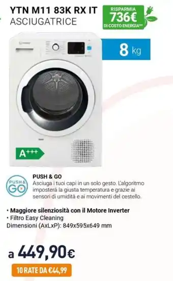 Unieuro INDESIT YTN M11 83K RX IT ASCIUGATRICE offerta
