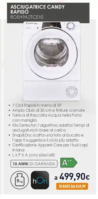 Unieuro ASCIUGATRICE CANDY RAPIDÓ ROEH9A2TCEXS offerta