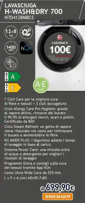 Unieuro HOOVER LAVASCIUGA H-WASH&DRY 700 H7D4128MBCS offerta