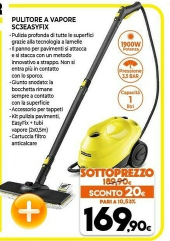 Expert Kärcher SC 3 EasyFix Pulitore A Vapore Cilindrico 1 L 1900 W Nero, Giallo offerta