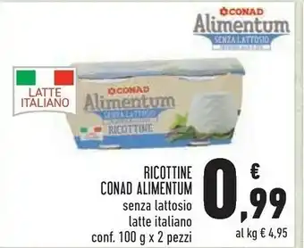 Conad Conad Ricottine Alimentum Senza Lattosio 200 G offerta