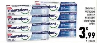 Conad DENTIFRICIO PROTEZIONE FAMIGLIA MENTADENT igiene/bianco 4x75ml offerta