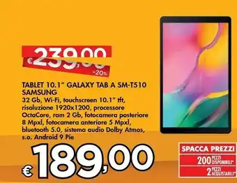 Bennet Samsung Galaxy Tab A (2019) SM-T510 32 GB 25,6 Cm (10.1") 2 GB Wi-Fi 5 (802.11ac) Android 9.0 Nero offerta