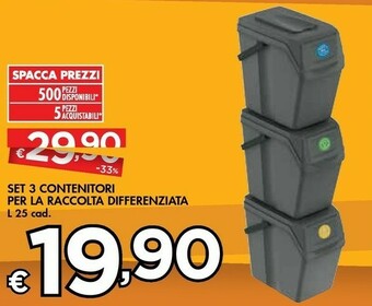 Bennet Set 3 Contenitori Per La Raccolta Differenziata offerta