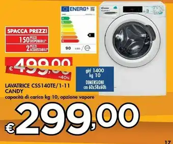 Bennet Candy Smart CSS1410TE/1-11 Lavatrice Caricamento Frontale 10 Kg 1400 Giri/min E Bianco offerta