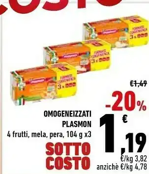 Conad Plasmon Omogeneizzati 4 Frutti, Mela, Pera offerta