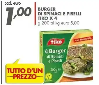 Italmark Tiko - 4 Burger Di Spinaci E Piselli Con Mozzarella 200 G(ml) offerta
