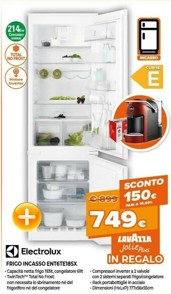 Expert Electrolux Frigo Incasso ENT6TE18SX offerta