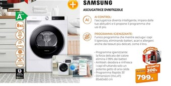 Expert Samsung DV80T6220LE Asciugatrice Libera Installazione Caricamento Frontale 8 Kg A+++ Bianco offerta