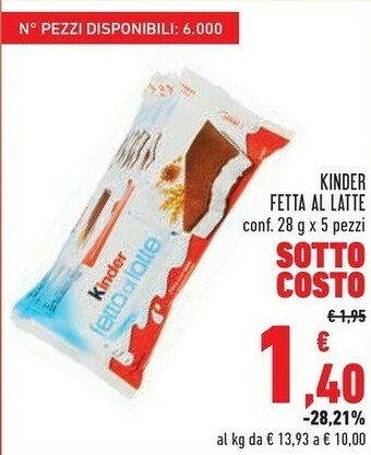 Conad Ferrero Kinder Fetta Al Latte 140 G(ml) offerta