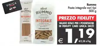 Deco Supermercati Rummo Pasta integrale vari tipi 500 g offerta