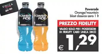 Deco Supermercati Powerade Orange/mountain blast classico-zero 1 It offerta