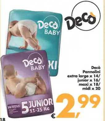 Decò Pannolini extra large x 14/ junior x 16/ maxi x 18/ midi x 20
