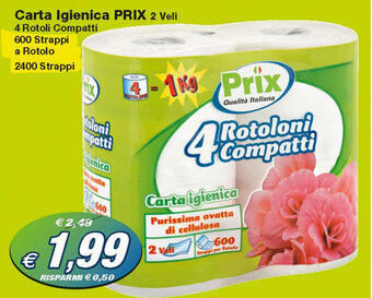 Prix Quality Prix Carta Igienica 4 rotoli offerta
