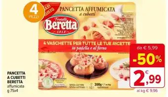 Iperal PANCETTA A CUBETTI BERETTA affumicata g 75x4 offerta