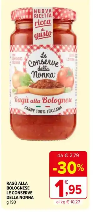 Iperal RAGÙ ALLA BOLOGNESE LE CONSERVE DELLA NONNA g 190 offerta