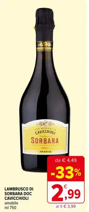 Iperal LAMBRUSCO DI SORBARA DOC CAVICCHIOLI amabile nl 750 offerta