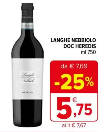 Iperal LANGHE NEBBIOLO DOC HEREDIS ml 750 offerta