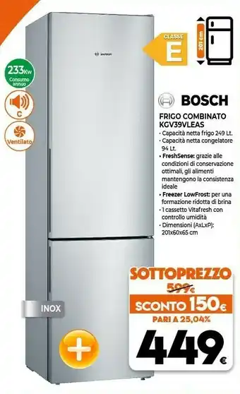 Expert Bosch Serie 4 KGV39VLEAS Frigorifero Libera Installazione Acciaio Inossidabile 214 L A++ offerta