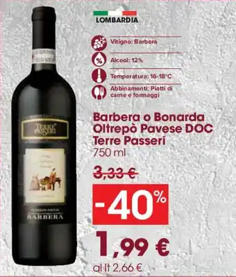 Terre Passeri Barbera o Bonarda Oltrepò Pavese DOC 750ml