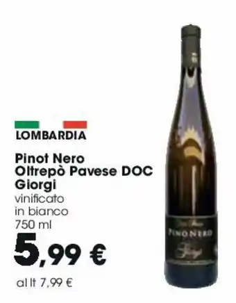 Carrefour Giorgi Pinot Nero Oltrepò Pavese DOC 750ml offerta