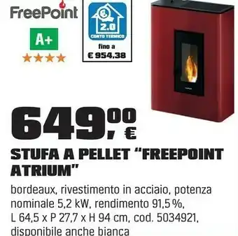 OBI STUFA A PELLET “FREEPOINT ATRIUM” offerta