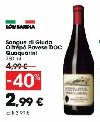 Carrefour Quaquarini Sangue di Giuda Oltrepò Pavese DOC 750ml offerta