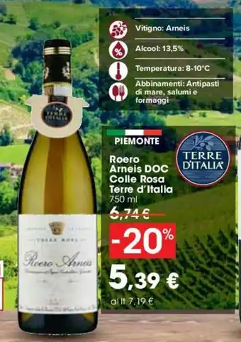 Carrefour Terre d'Italia Roero Arneis DOC Colle Rosa 750ml offerta
