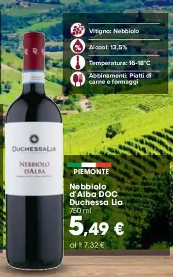 Carrefour Duchessa Lia Nebbiolo d'Alba DOC 750ml offerta