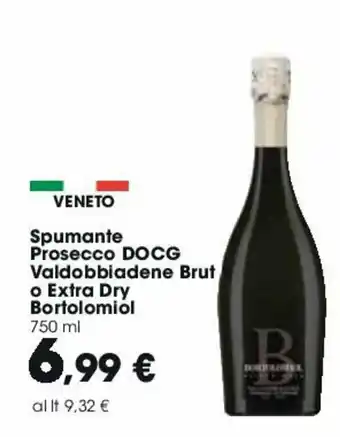 Carrefour Bortolomiol Spumante Prosecco DOCG Valdobbiadene Brut o Extra Dry 750ml offerta