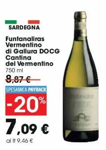 Carrefour Cantina del Vermentino Funtanaliras Vermentino di Gallura DOCG 750ml offerta