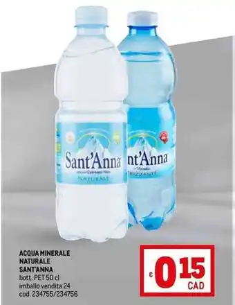 Metro ACQUA MINERALE NATURALE SANT'ANNA bott. PET 50 cl offerta