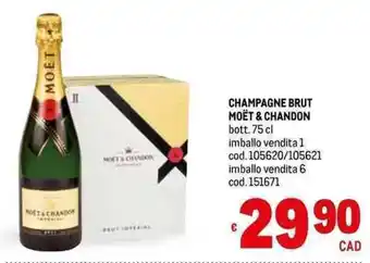 Metro CHAMPAGNE BRUT MOËT & CHANDON bott. 75 cl offerta