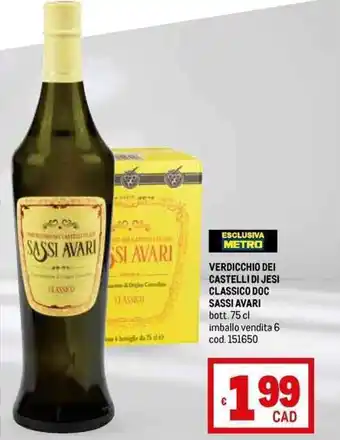 Metro VERDICCHIO DEI CASTELLI DI JESI CLASSICO DOC SASSI AVARI bott. 75 cl offerta