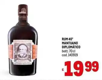 Metro RUM 40° MANTUANO DIPLOMÁTICO bott. 70 cl offerta