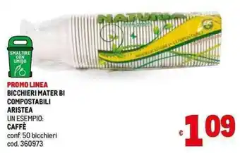 Metro BICCHIERI MATER BI COMPOSTABILI ARISTEA CAFFÈ conf. 50 bicchieri offerta