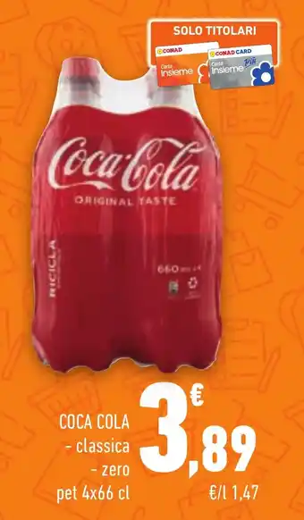 Conad COCA COLA - classica - zero pet 4x66 cl offerta
