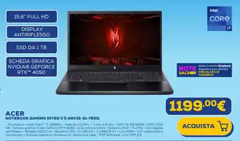 Euronics ACER NOTEBOOK GAMING NITRO V5 ANV15-51-76XQ offerta
