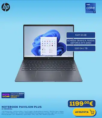 Euronics hp NOTEBOOK PAVILION PLUS 14-EH1001NL offerta