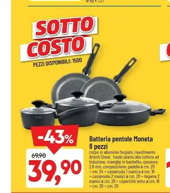 DPiù Moneta Batteria Pentole 8 Pezzi offerta