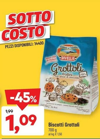 DPiù Divella Grottoli Frollini Alle Gocce Di Cioccolato 700 G(ml) offerta
