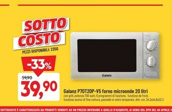 DPiù Galanz P70T20P-V5 Forno Microonde 20 Litri offerta