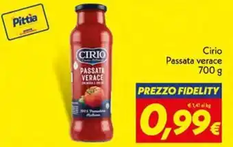 Iper Super Conveniente Cirio Passata verace 700 g offerta