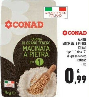 Conad Conad - Farina Di Grano Tenero Italiano Macinata A Pietra Tipo 1 1000 G(ml) offerta